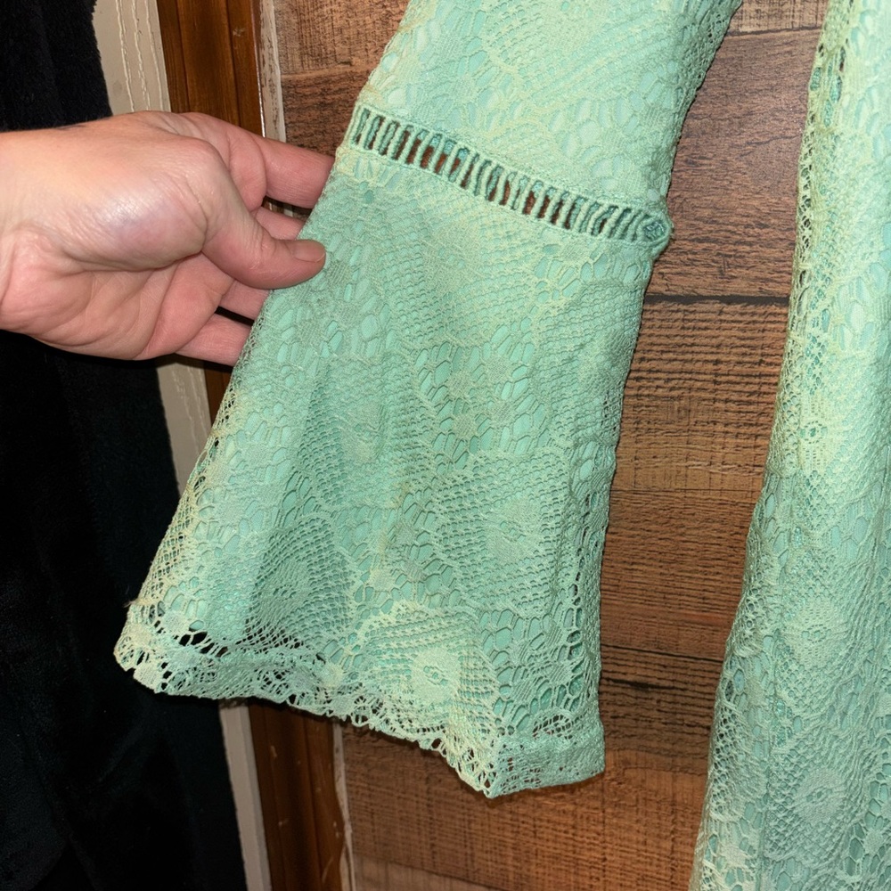 Francesca's Susy Crochet Lace Mini Bell Sleeve Boho Dress - Picture 3 of 6